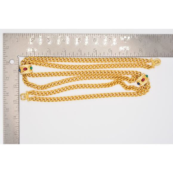 Givenchy Signed Cabochon Necklace Gold Double Chain Runway Vintage 1980s BinY - Picture 12 of 12